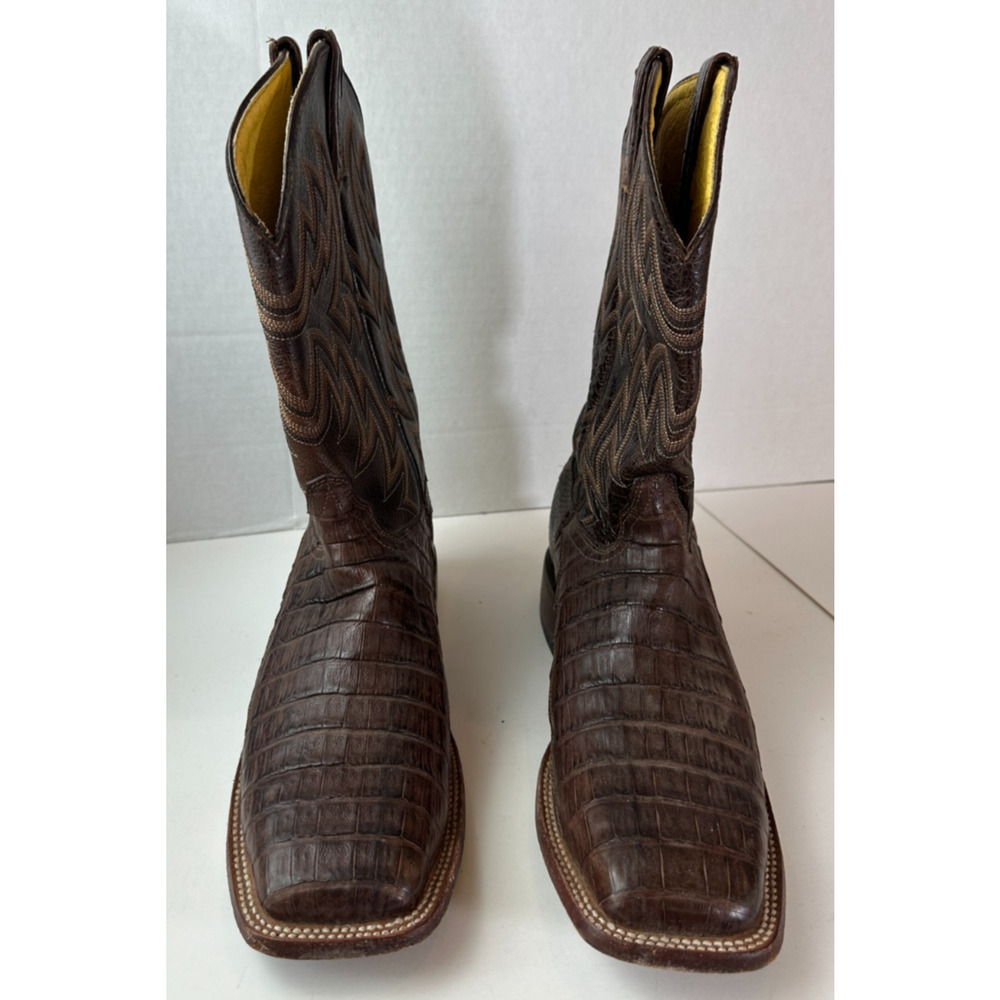 Cavender’s Alligator Print Western Boots Cowboy Square Toe Brown Men's Size 10 D - Picture 2 of 14